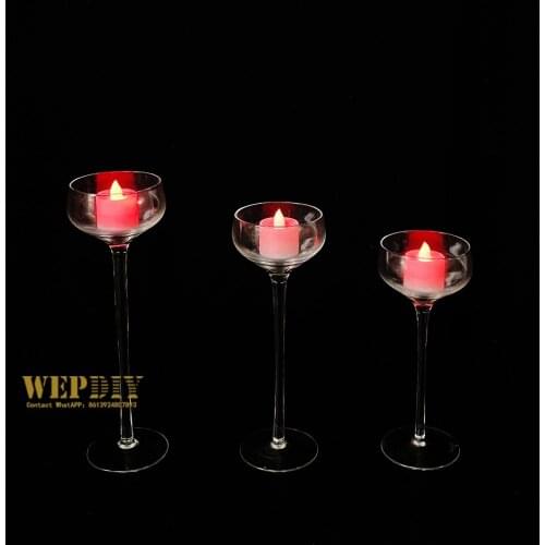 5 sets of Transparent tall candle holder wedding celebration glass wax holder home three-piece decoration