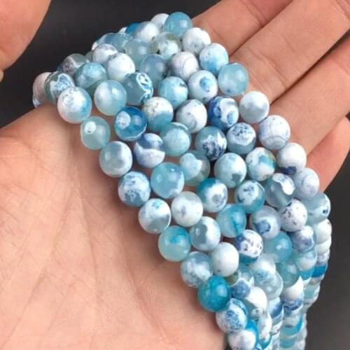 Blue Fire Dragon Veins Agates Onyx Round Loose Spacer Bead For Jewelry Making 6/8/10/12 mm DIY Bracelet Perles 15" /Strand