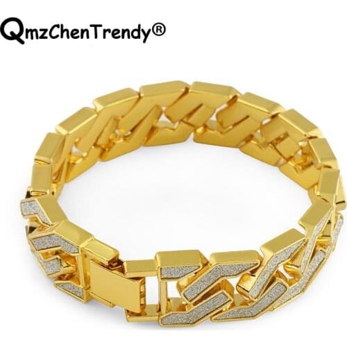 Bling 16mm Gold Tone Hip hop Mens Curb Cuban Chain Bracelet Iced Out Paved Rhinestones For boys Punk Jewelry