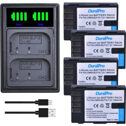 4pc 1860mAh DMW-BLF19 Rechargeable Camera Battery +LED Dual USB Charger for Panasonic Lumix DMC-GH3 DMC GH3 GH4 DMC-GH4 DC-GH5
