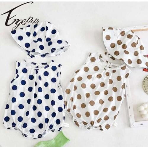 Engepapa Toddler Baby Boys Girl Dot Printing Cotton Sleeveless Romper+Hat Korean Style Summer Newborn Baby Girls Boys Jumpsuit