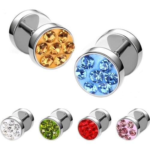 Hypoallergenic Titanium Steel Inlay Crystal Barbell Dumbbell Punk Gothic Stud Earring For Women Street Pop Hipster Accessories