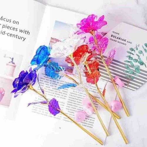 Artificial Foil Plated Gold Rose 24K Colorful Gold Lighting Rose LED Luminous Galaxy Mothers Day Valentines Day New Year Gifts
