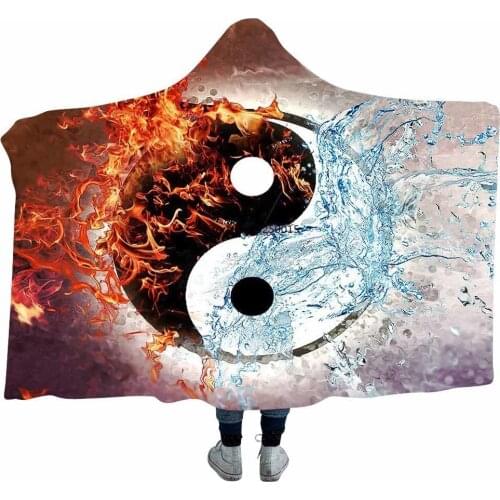 Tai Chi Gossip 3D Print Hoodie Blanket Coral Fleece Hooded Blanket Warm Travel Airplane Sofa Bed Travel Picnic Throw Blanket Kid