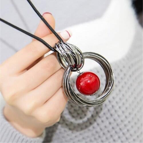 Red White Simulated Pearl Ball Pendant Necklaces Circles Women Black Long Chain Maxi Necklace Fashion Jewelry Wholesale Gifts