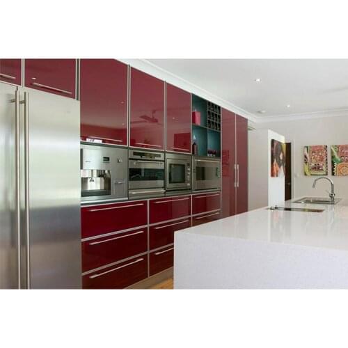 Red high gloss kitchen cabinets plywood carcass
