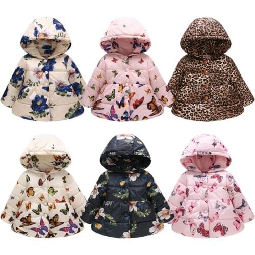 Baby Girl Jacket 2018 Autumn Winter Fashion Printing Warm Hooded Button Coats Childrens Outerwear Children Clothing For 1-3Yrs