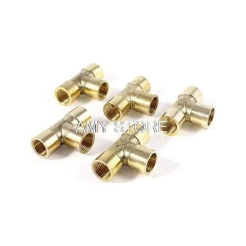 Brass 1/4" BSPP F/F Female T-Shape 3 Way Equal Joint Pipe Fitting Adapter