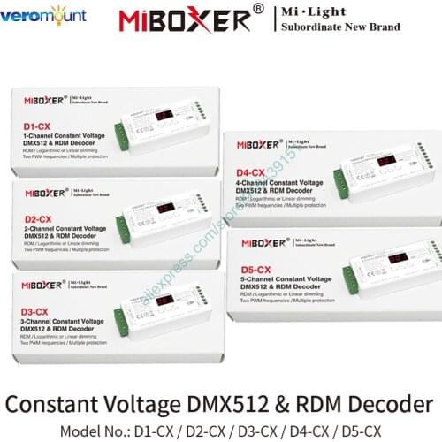MiBoxer D1-CX D2-CX D3-CX D4-CX D5-CX 1 2 3 4 5 Channel Constant Voltage DMX512 & RDM Decoder DC12~24V Max. 20A Digital Display