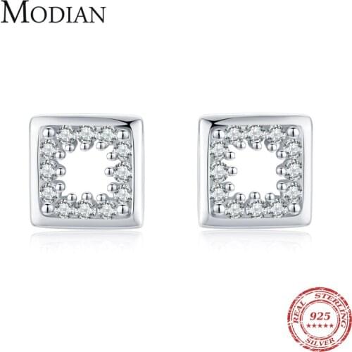 Modian Hollow out Classic Square Earring Fashion 925 Sterling Silver Charm Zircon Sutd Earrings For Women Silver Fine Jewelry