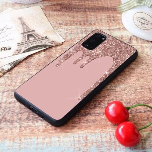 For Samsung Galaxy Rose Gold Trendy Sparkle Glitter Drips Soft TPU border Samsung Galaxy Case