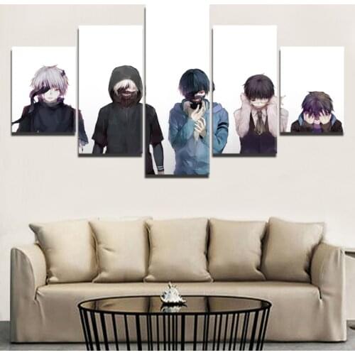 Modular Canvas Painting Wall Picture 5 Panel Anime Tokyo Ghoul Character Poster For Bedroom Living Room Wall Art Decor Framework