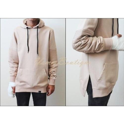 BM Real Biker Cotton Kangaroo Pocket Side Slit Hoodie - Pintuck on the Sleeves for Men / Kanye Hoodie