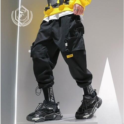 Men Loose Safari Style Harem Jogger Pants Pockets Patchwork Ankle-Length Hip Hop Pants