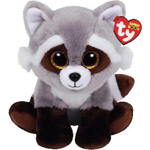 New 15 CM Ty Beanie Big Eyes Cute Raccoon with White Eyebrows Plush Toy Soft Stuffed Animal Doll Birthday Gift for Boy and Girl