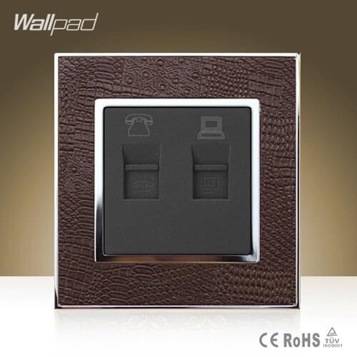 New Arrival Wallpad Hotel Rj11 Rj45 Jack Goats Brown Leather Frame Data Internet Telephone Jacks Socket Free Shipping