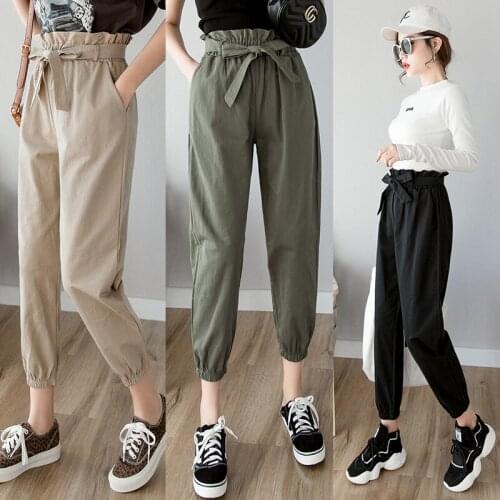 Korean version of the new high-waist flower bud pants women casual slim nine-point trousers with loose feet loose overalls women