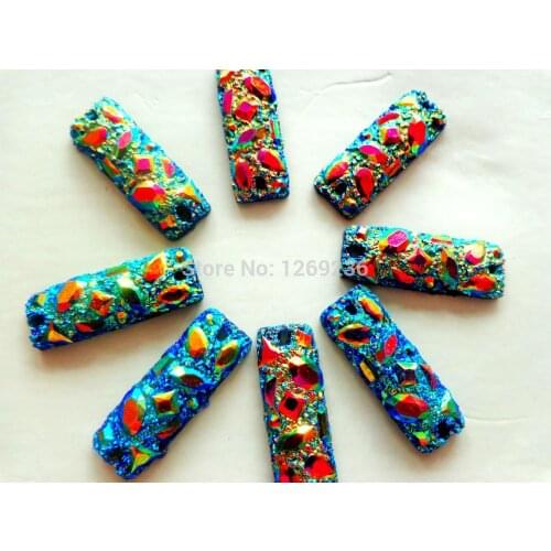 Wholesale Rectangle Brilliant AB colour sew on Resin crystal rhinestones beads accessiory gemstone 8*24mm 100pcs/lot
