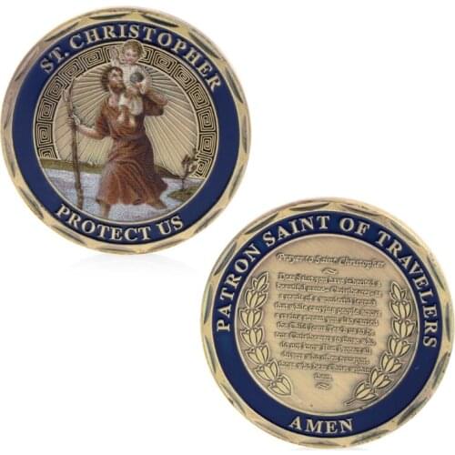 St. Christopher Patron Saint Of Travelers Commemorative Challenge Coin Collectionc morative Coin Badge Double-sided Embossed