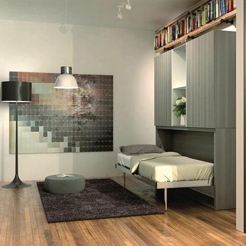 Flat Horizontal Wall Bed with Desk,PVC Finish MDF board Murphy Beds Hidden Wall