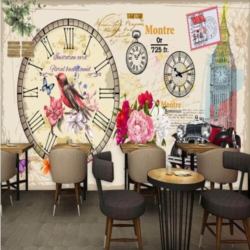Custom 3d mural retro mural hand painted London car wallpaper restaurant bar coffee shop background mural