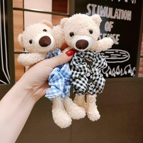 New Ins Women Girls Plush Rabbit Bear Elastic Scrunchies Hair Bands Cartoon Animals Headdress Ponytail Holder Hair Ties Female