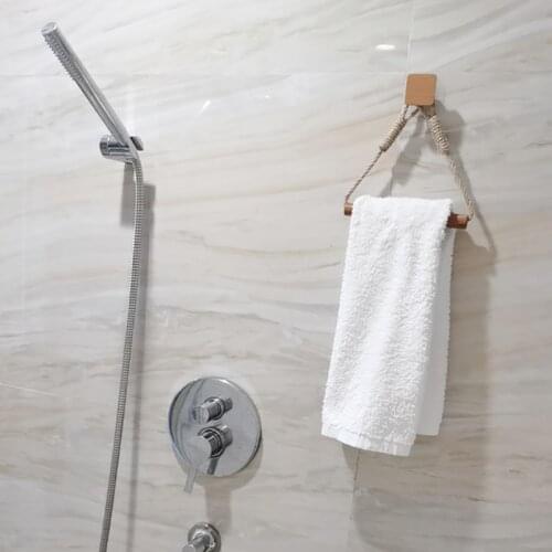 Nailless Self-Adhesive Towel Rack Bathroom Wood Paper Hook Bathroom Towel Rack Bathroom Accessory Set Toilet Paper Holder Stand