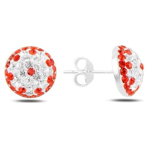 Silver 925 Sterling Half Ball Crystal Stone Earrings