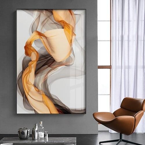 Modern Poster Painting Yellow and Grey Gauzy Silks Picture Abstract Home Decor Wall Art Luxury Picture for Living Room Bedroom