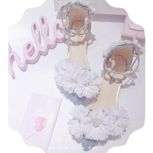 Lolita shallow mouth sweet girl pointed elegant soft girl sandals cross bandage kawaii shoes loli cosplay kawaii girl cos