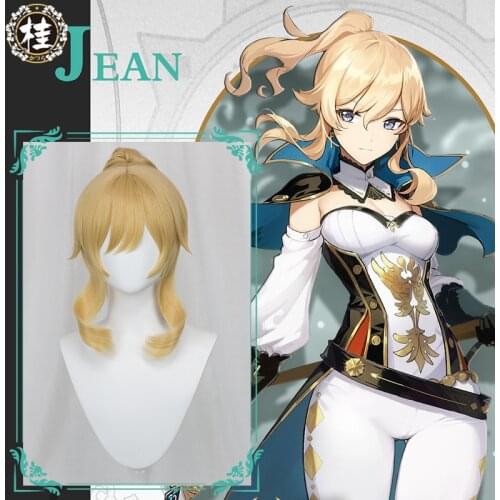 Pre-sale UWOWO Game Genshin Impact Jean The rigorous Dandelion Knight 40CM Gold Short Hair Ponytail Cosplay Wig