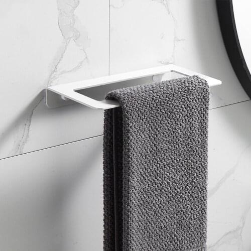 Towel Bar Black/White Space Aluminum Wall Mounted Single Washroom Towel Rack Hanging Holder Accessories Bathroom Towel Holder