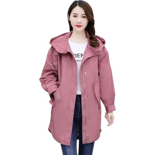 Women Trench Coat 2021 New Spring Autumn Casual Overcoats Windbreaker Female Mid-length Loose Hooded Plus Size Outerwear Lady