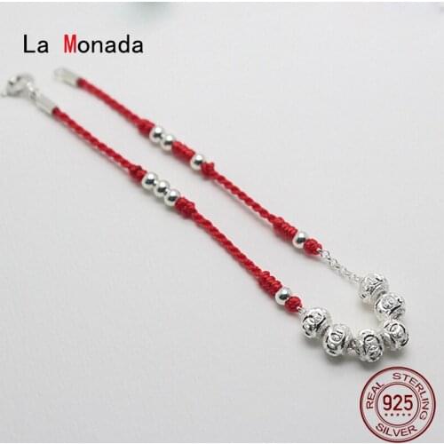 La Monada Six Lucky Bead Red Thread For Hand 925 Sterling Silver Bracelet Red Thread String Rope Bracelets For Women Silver 925
