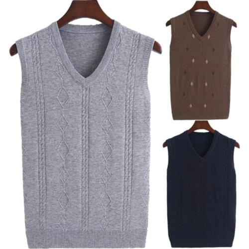 Middle-aged men wool vest spring autumn clothing personality slim male sleeveless knitting vests men V collar clothes B326
