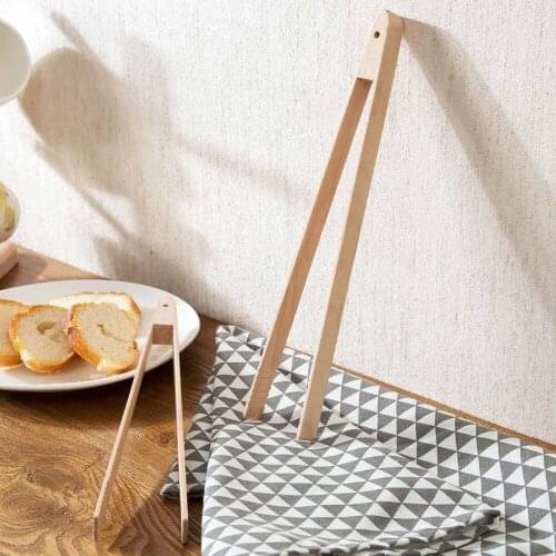 1Pc Food Clip Practical Beech Easy Grip Kitchen Tongs Dessert Clip Toaster Tongs for Cooking Baking Barbecue 30CM