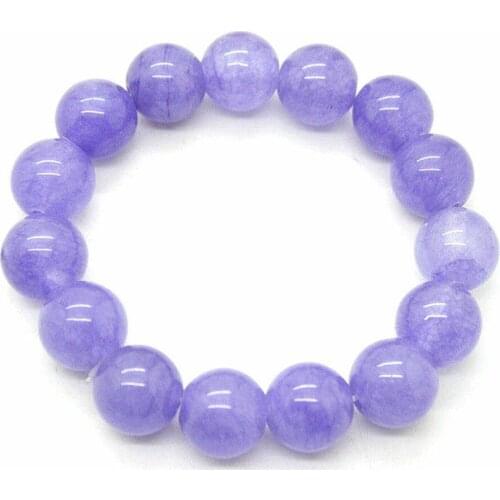 12mm 100% Natural A Grade Lavender Jade Jadeite Round Beaded Bangle Bracelet