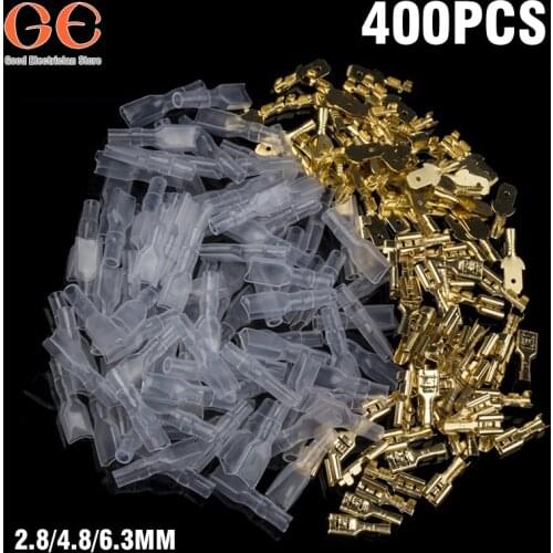 400PCS 2.8/4.8/6.3mm Female/Male Spade Terminals Wire Connectors Crimp Terminals Crimp With Transparent Insulating Sleeves