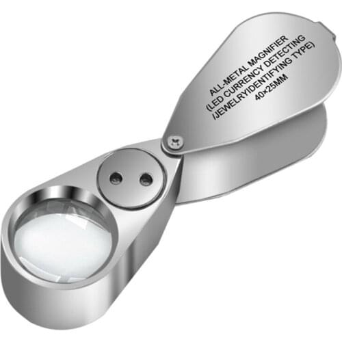 40X Full Metal Illuminated Jewelers Magnifier Pocket Folding Magnifying Glass Jewelers Lens Eye Loupe with LED