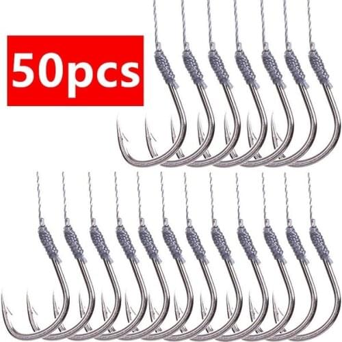 5 Packs/50 Hooks Fish Hook Tied Good Strong Horse Line Double Hook Pair Hook Fish Hook Fishing Gear Accessories Sub-line Hooks