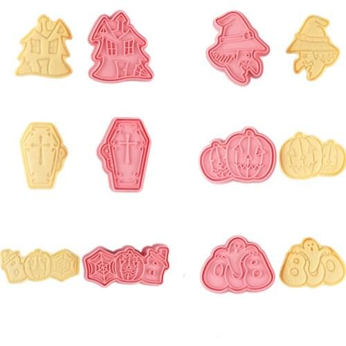 6pcs/set Halloween Cookie Cutters Set Cookie Stamp 3D Pressing Cookie Biscuit Mold Baking Tools Kitchen Christmas Halloween Gift