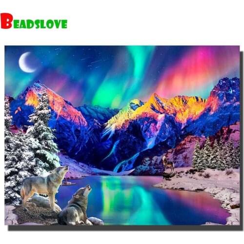 Fantasy Mountain wolf diamond painting cross stitch Full Square Round diamond embroidery Sale mosaic Home Decoration B151