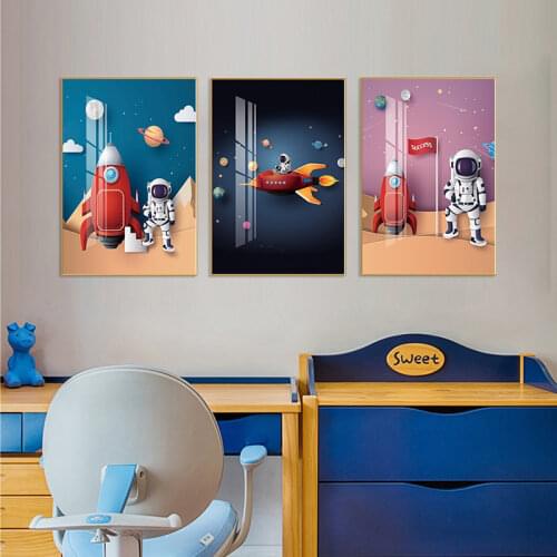 Frameless Nordic Childrens Room Boy Moon Cartoon Bedroom Background Wall Bedside Home Decoration Printing Hanging Painting Core