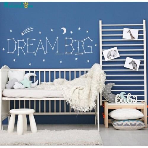 Dream Big Quote Decal Space Constellations Wall Art Star Moon Playroom Childrens bedroom Mural Vinyl Wall Sticker BA769