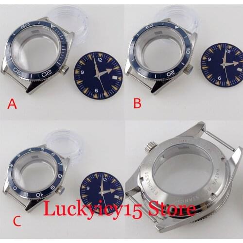 Fit NH35A NH36A Blue Watch Case Hand Set 316L Stainless Steel Glass Ceramic Insert Sapphire Crystal 5ATM waterproof