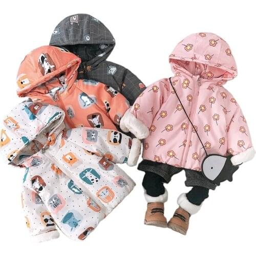 New Autumn Winter Kids Clothing Girls Clothes Boys Padded Jacket Plus Fleece Hooded Children Coats