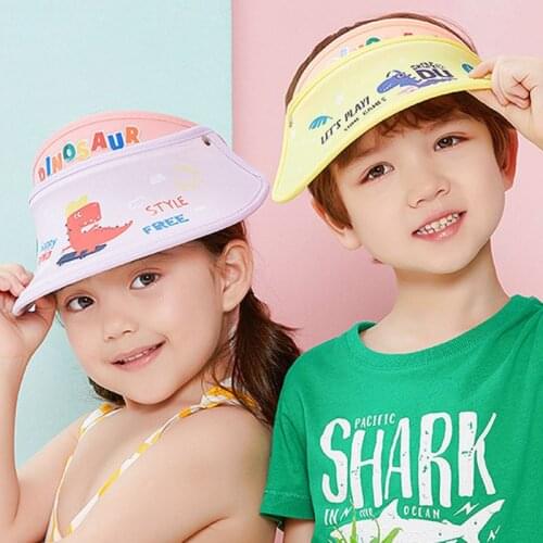 Kids Cartoon Dinosaur Sun Visor Hat Empty Top Wide Brim Outdoor UV Protection Sunshade Breathable Adjustable Sports Cap