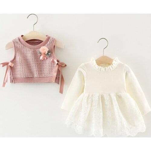 2020 Autumn And Winter New Rainbow Stripes Girls Autumn Clothes Baby Knitted Two-Piece Baby Children Skirt Suit Girls Dress 1st