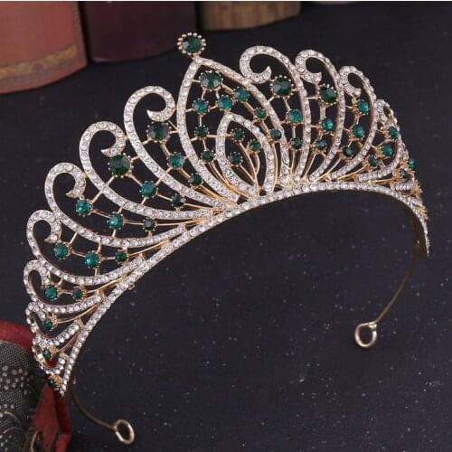 Orange blue green Rhinestone big Bridal Tiaras Crown Baroque Full Crystal Diadem for Bride Headbands Wedding Hair Jewelry Dress