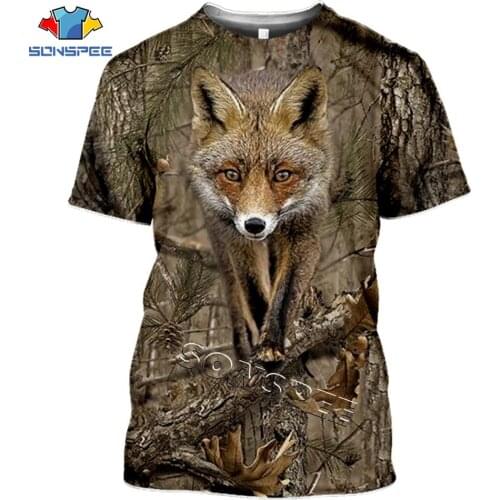 SONSPEE Camo Hunting Animals Fox 3D T-shirt Summer Casual Mens t shirts Fashion Streetwear Women Pullover Short sleeve Tee Tops